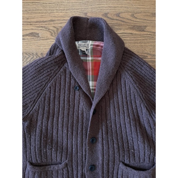 Duluth Trading Brown Woolpaca Shawl Collar Cardigan Mens Large Flannel Lining - Picture 2 of 9